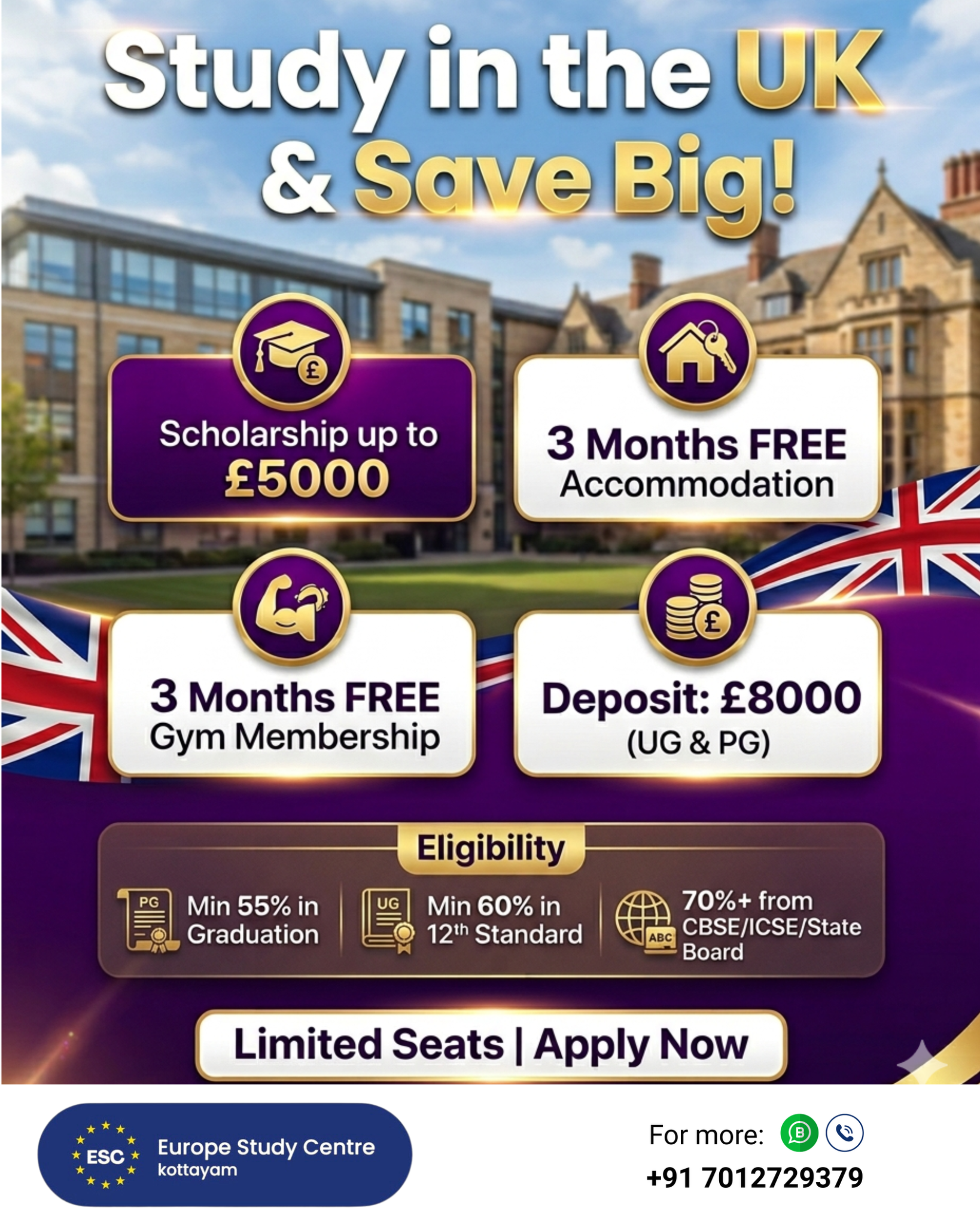 Europe Study Centre Facebook ad: Limited Seats, Apply Now