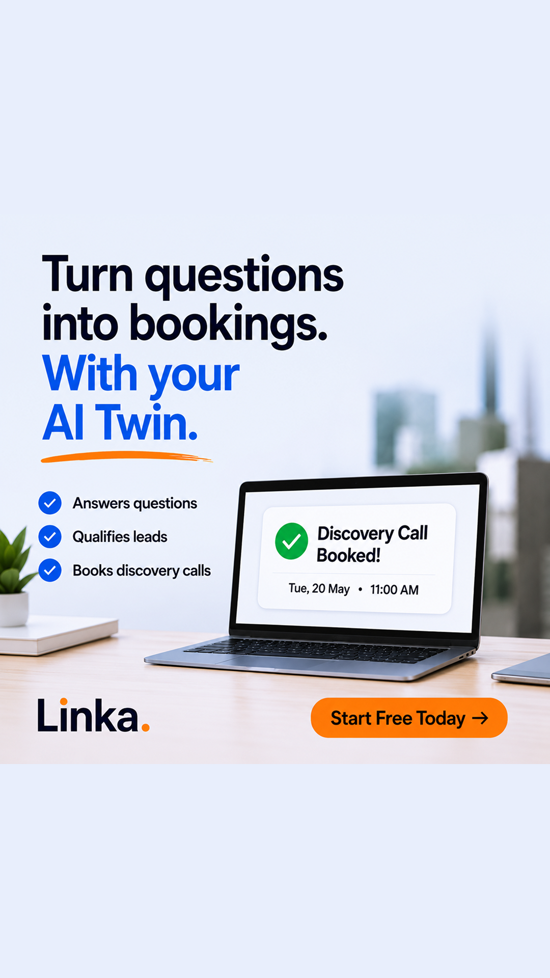 Linka Facebook ad: Never Miss A Lead Again