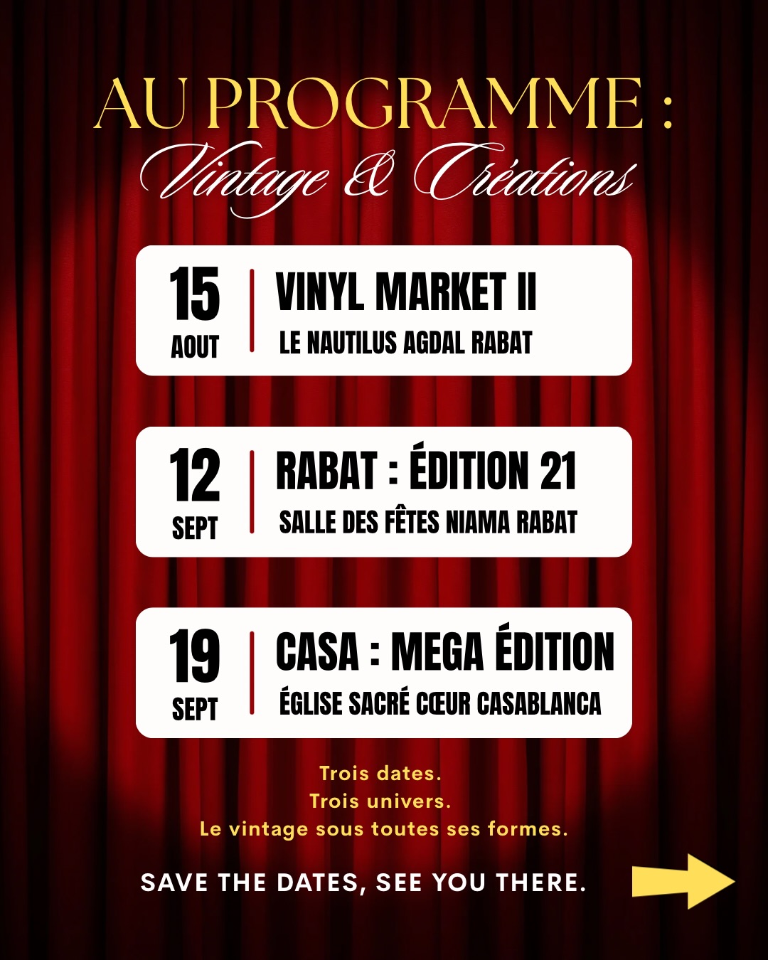 Vintage et créations Facebook ad: 3 DATES. 2 VILLES.