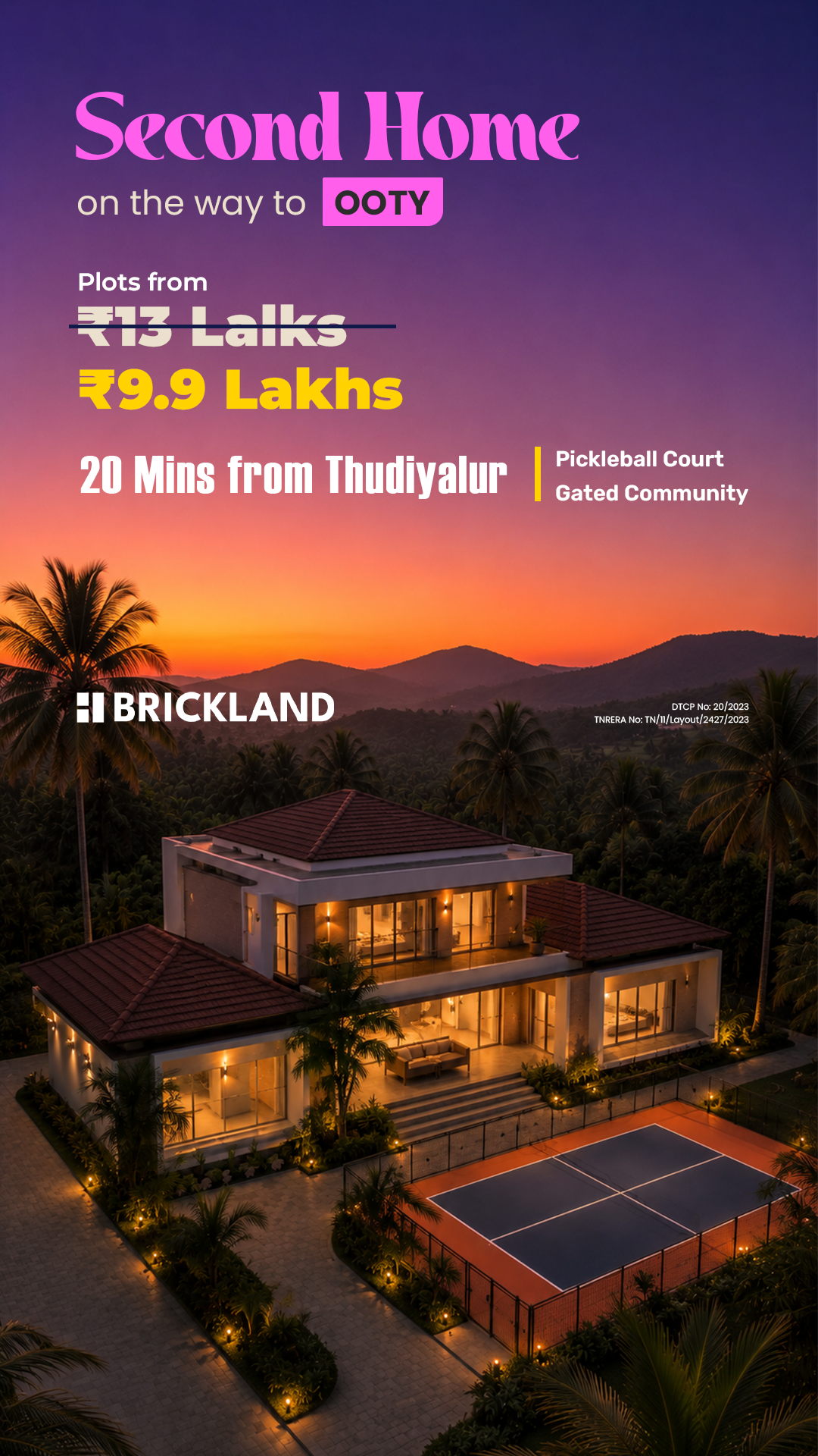 Brickland Properties Facebook ad: DTCP & RERA approved gated community in Mettupalayam Road
