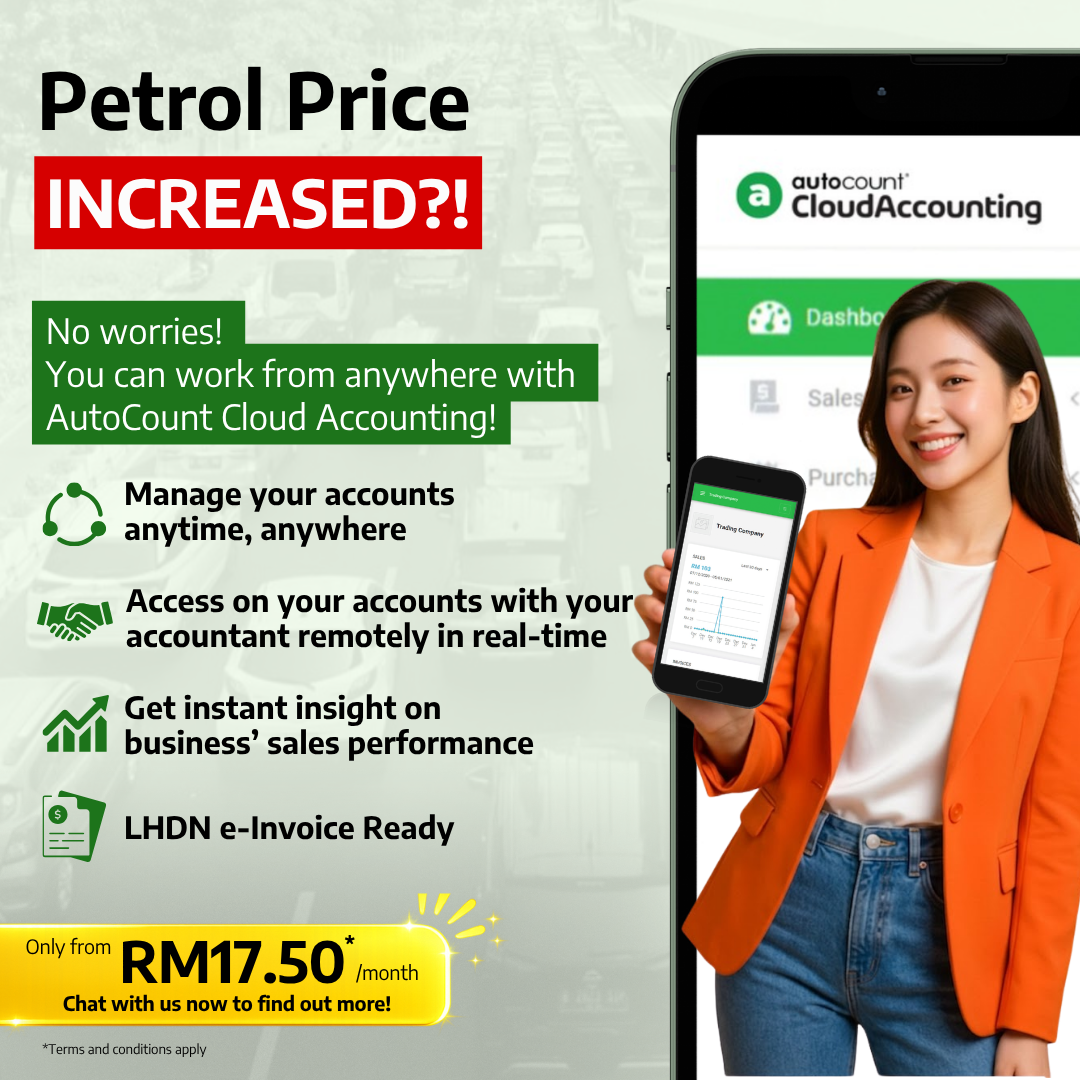 AutoCount Facebook ad: Skip Traffic, Save on Petrol with AutoCount Cloud Accounting