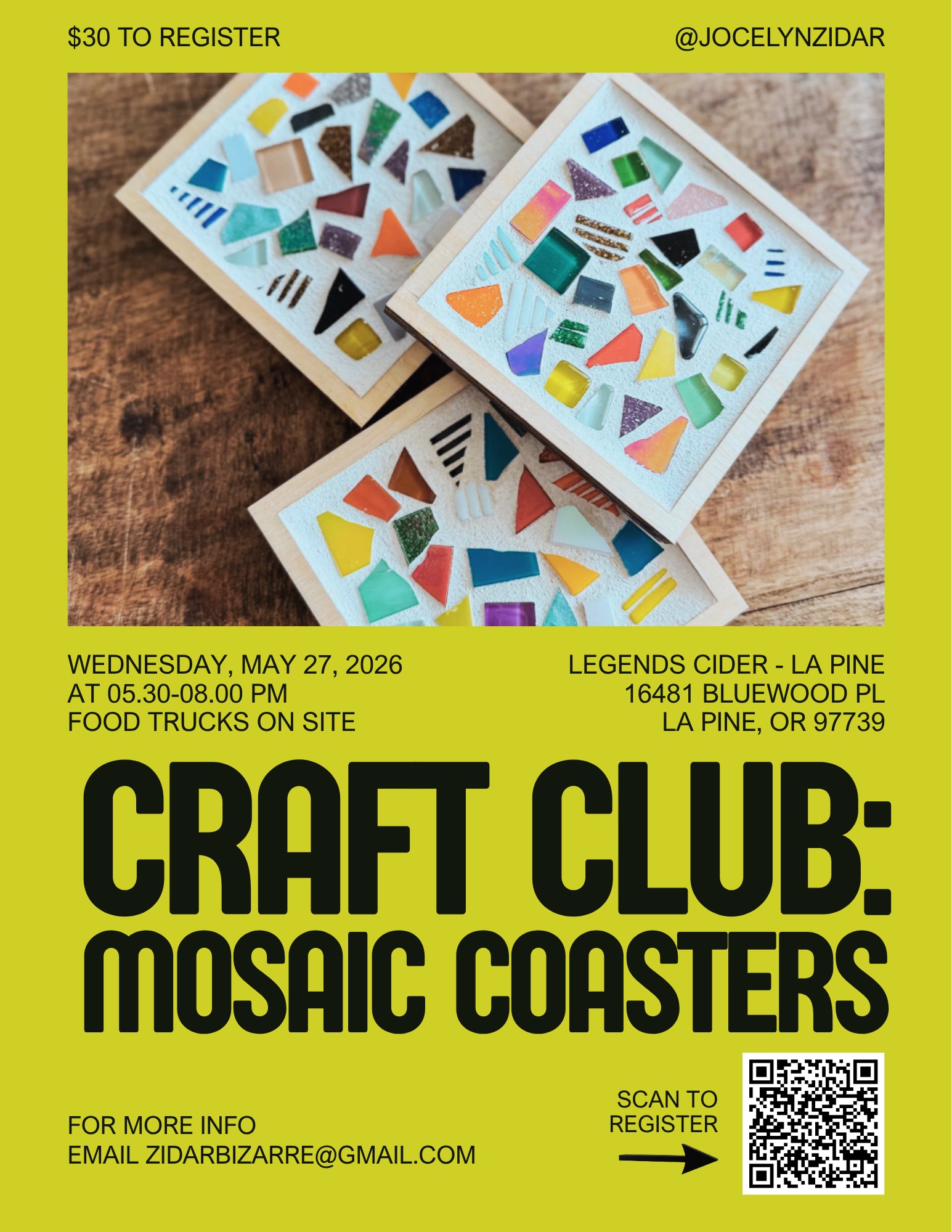 Jocelyn Zidar Facebook ad: Central Oregon Craft Club - Mosaic Coasters