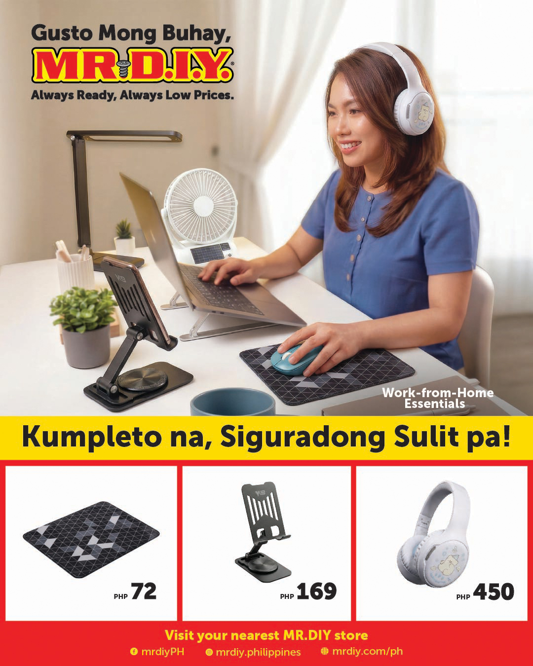 MR DIY Facebook ad: Work-from-home essentials-from mouse pads, phone stands…