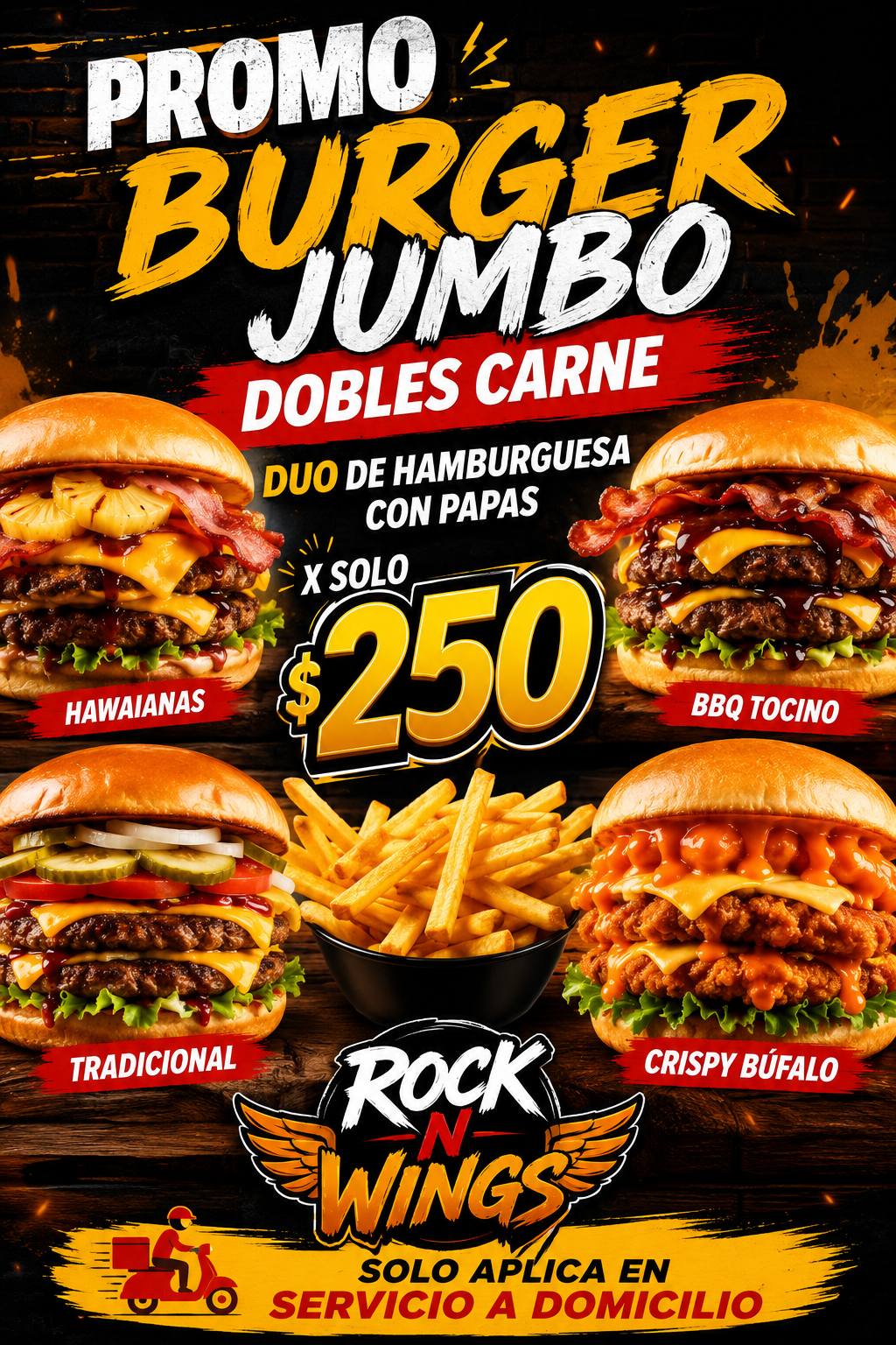 Rock n' Wings Facebook ad: PROMOCION APLICADO SOLO EN ENVIO!