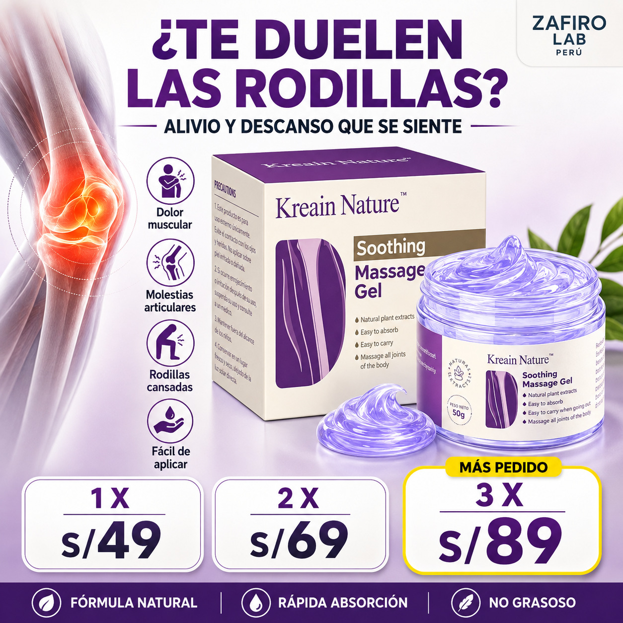 Kreain Peru Facebook ad: ¿TE DUELEN LAS RODILLAS?