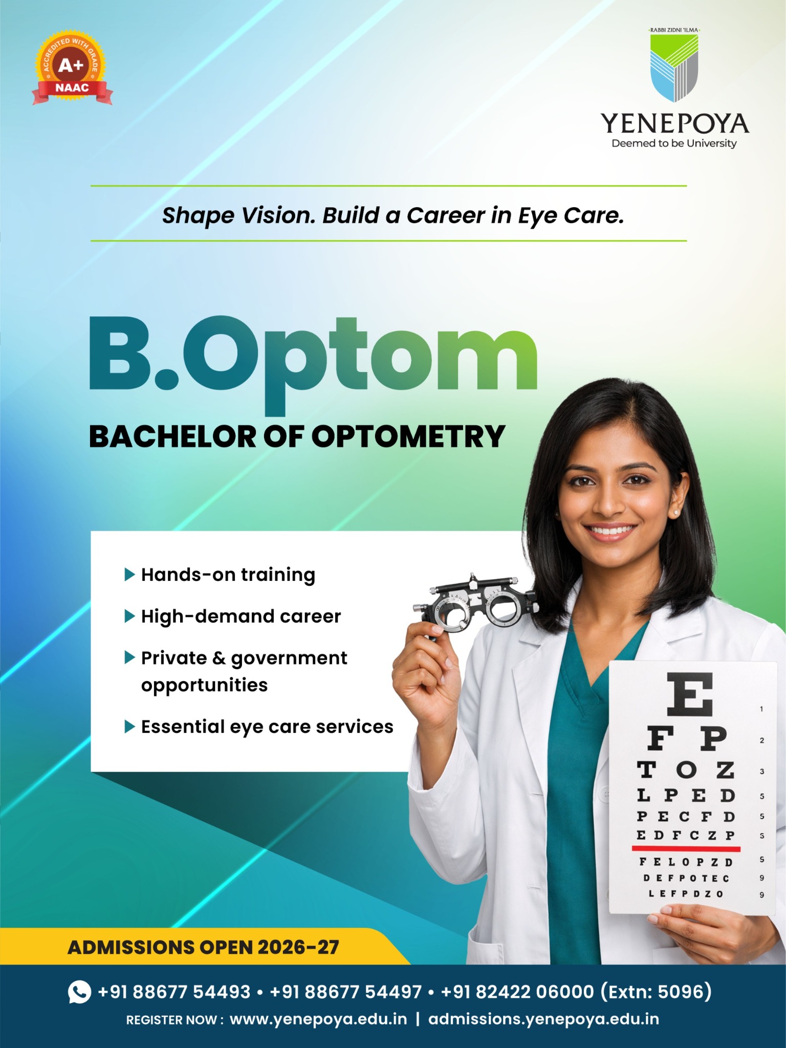 Yenepoya - Deemed to be University Facebook ad: B.Optom Admissions Open 2026-27