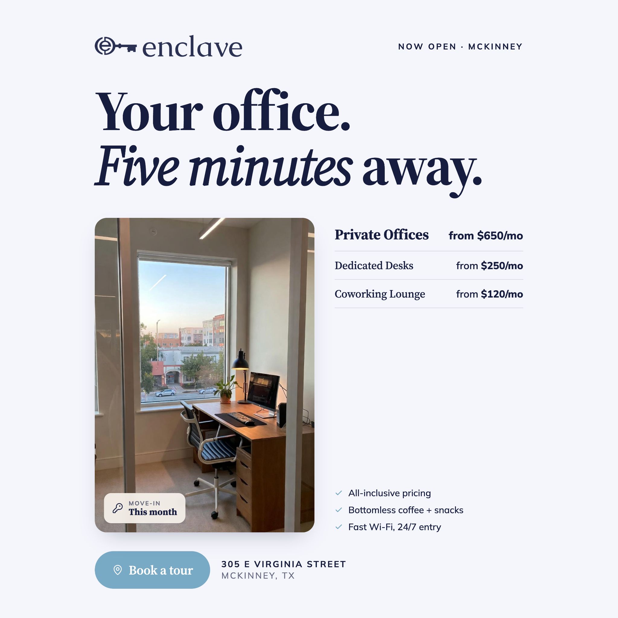 Enclave Coworking Facebook ad from May 19, 2026