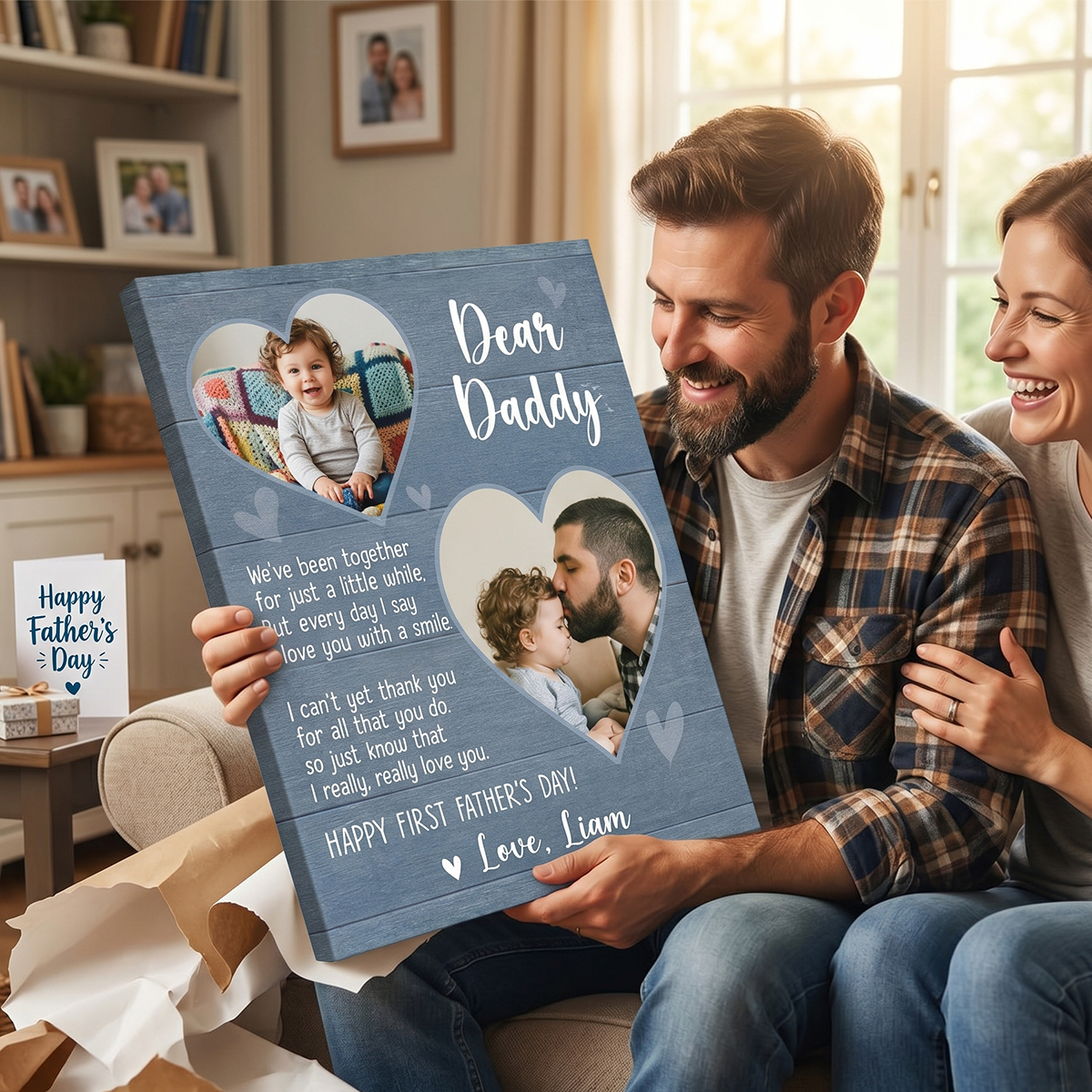 Mowist Facebook ad: Happy First Fathers Day Personalized Canvas, Custom…