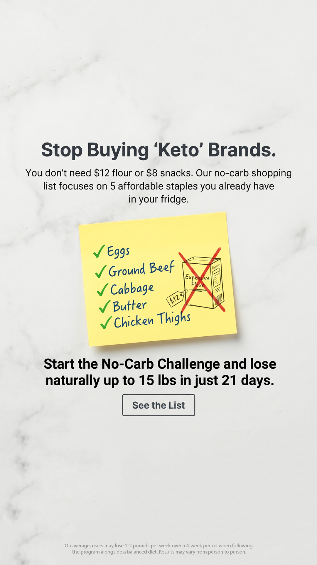 No Carbs Challenge Facebook ad