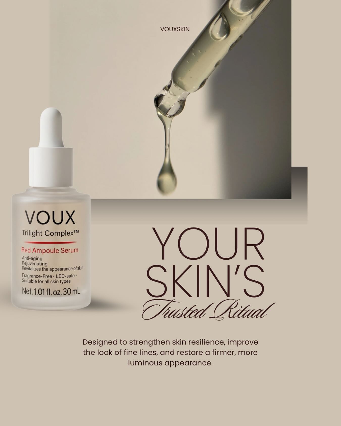 VOUX Skincare Facebook ad: Red is for resilience.