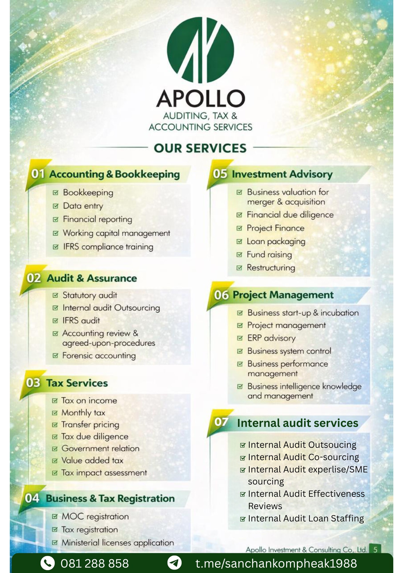 Apollo Investment and Consulting-Auditing, Tax and Accounting Services Facebook ad: Professional Audit, Accounting & Tax Services