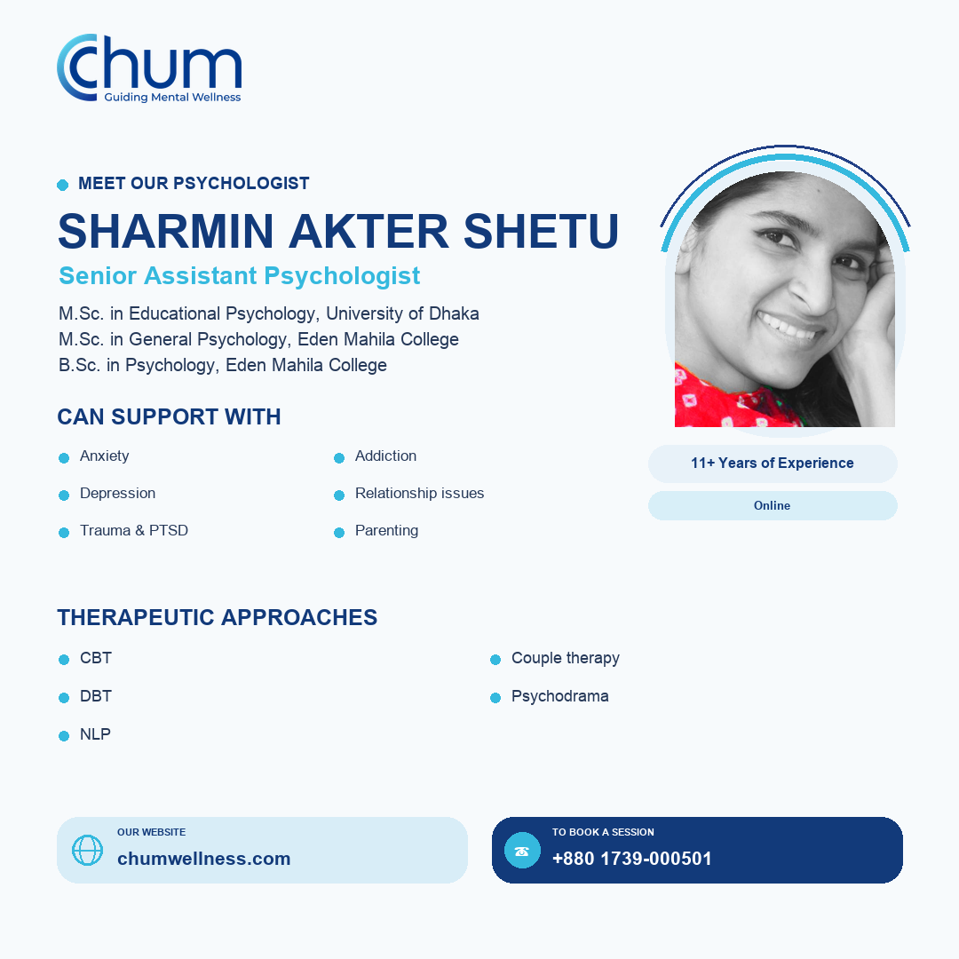 Chum Wellness Facebook ad: সাইকিয়াট্রিস্ট, সাইকোলজিস্ট, কাউন্সেলর - কার কাছে যেতে হয়…