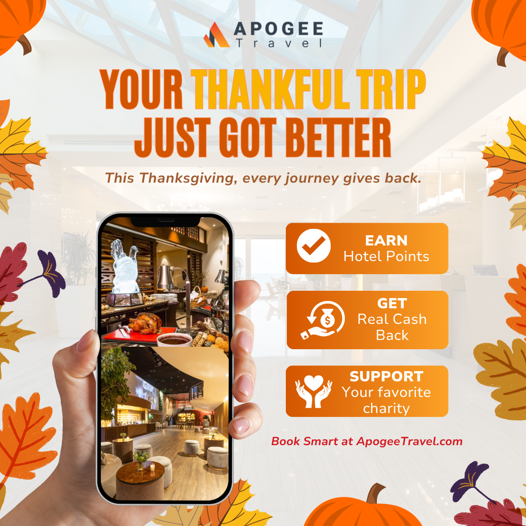 Apogee Travel Facebook ad from Nov 18, 2025