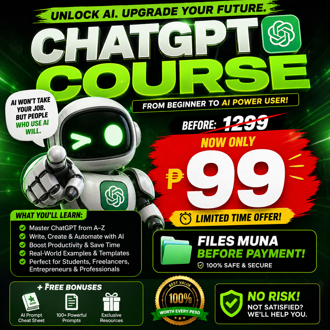 Chatgpt course Facebook ad: AI ANG BAGONG SKILL NGAYON, IKAW, NAKASABAY KA NA BA?