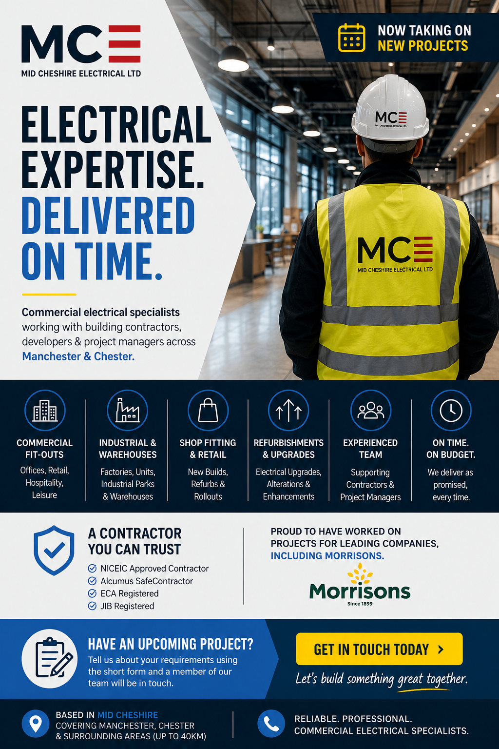 Mid Cheshire Electrical Ltd Facebook ad: Commercial Electrical Contractor Available For New Projects