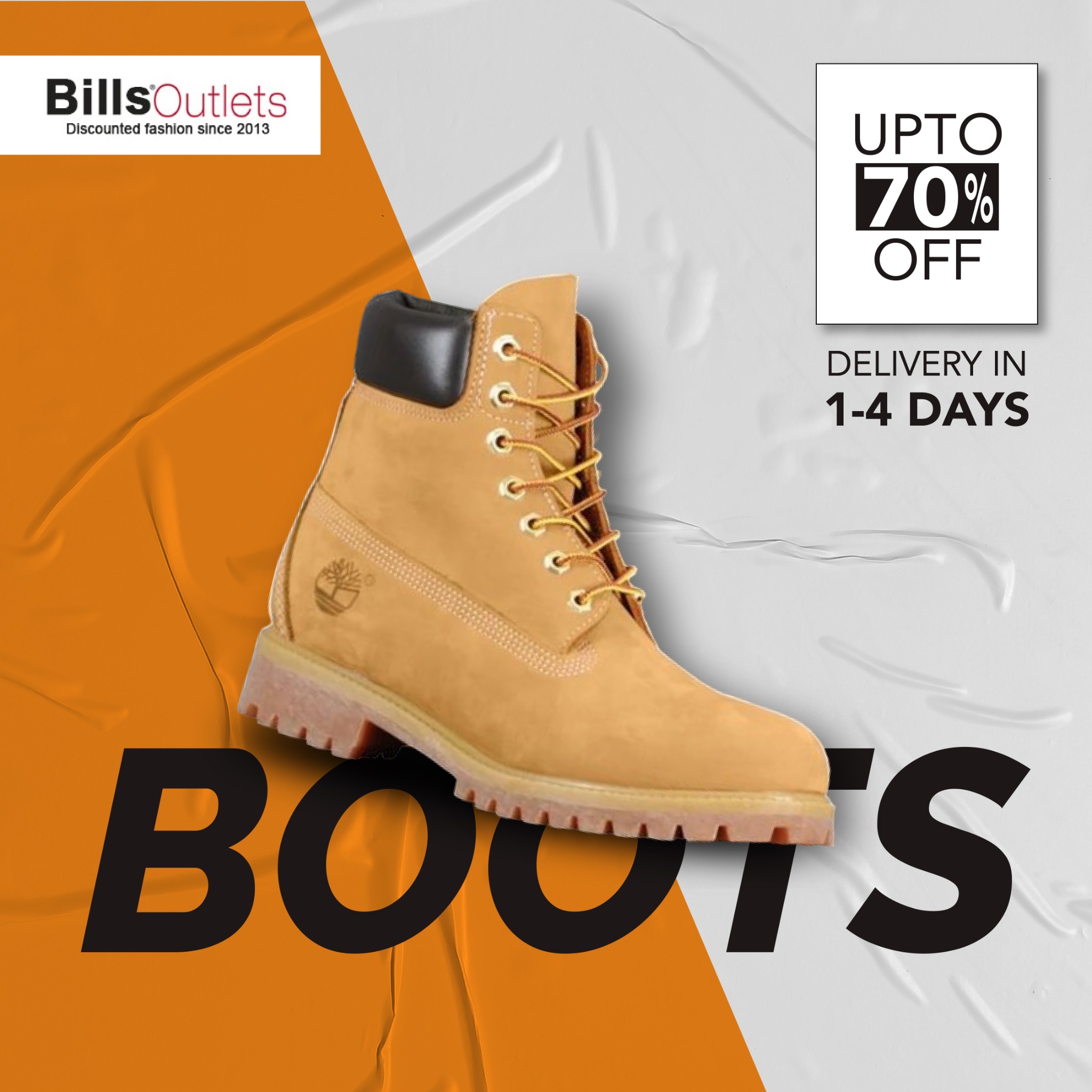 Bills Outlets Facebook ad: Rugged. Stylish. Waterproof