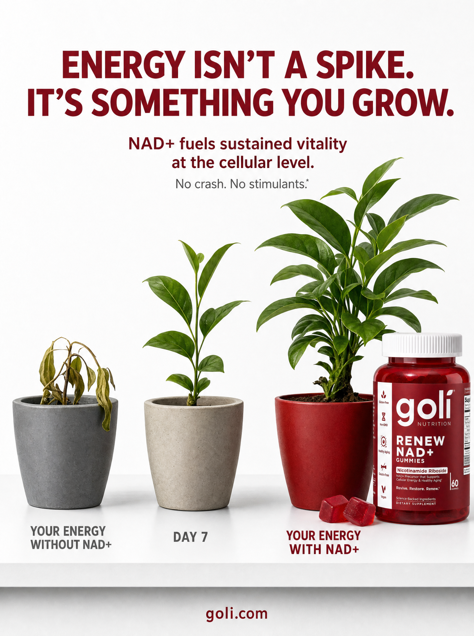 Goli Facebook ad: Cellular Energy, No Crash.