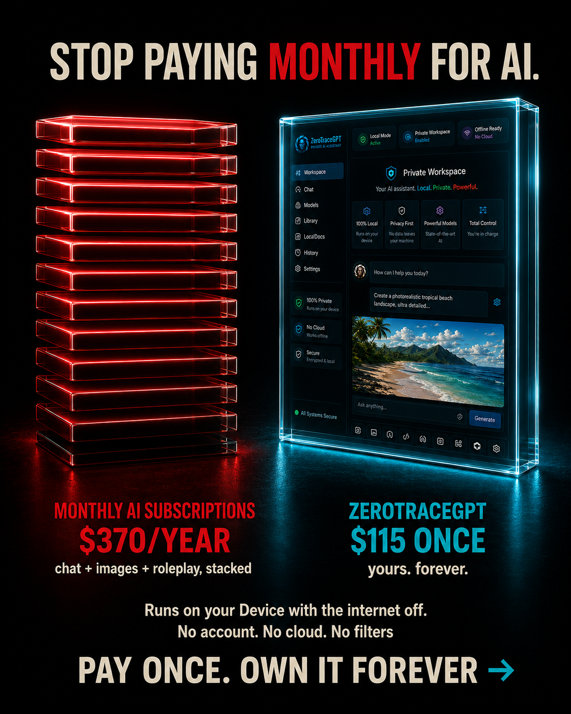 ZTG Page Facebook ad: Stop Renting AI. Own It.