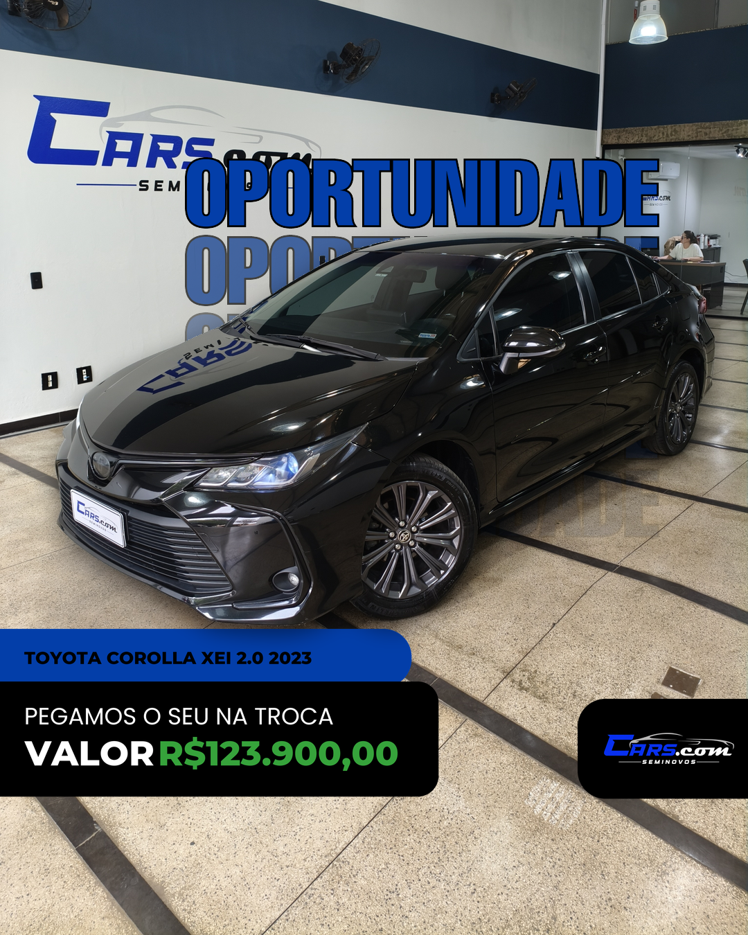 Cars.comseminovos Facebook ad: Toyota Corolla XEi 2.0 Automático 2023