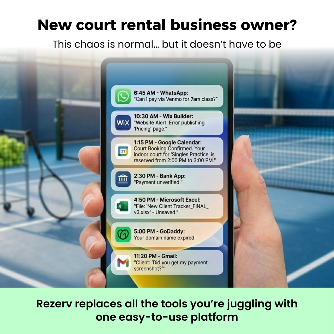 Rezerv Facebook ad: Launch Your Zero Admin Court Rentals in 24 Hours
