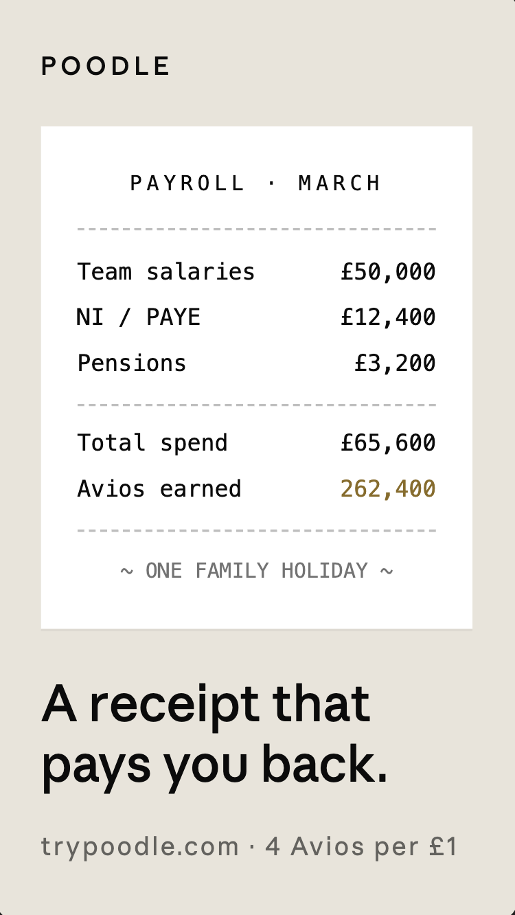 Poodle Payroll Facebook ad: The Only Payroll That Rewards You Back.