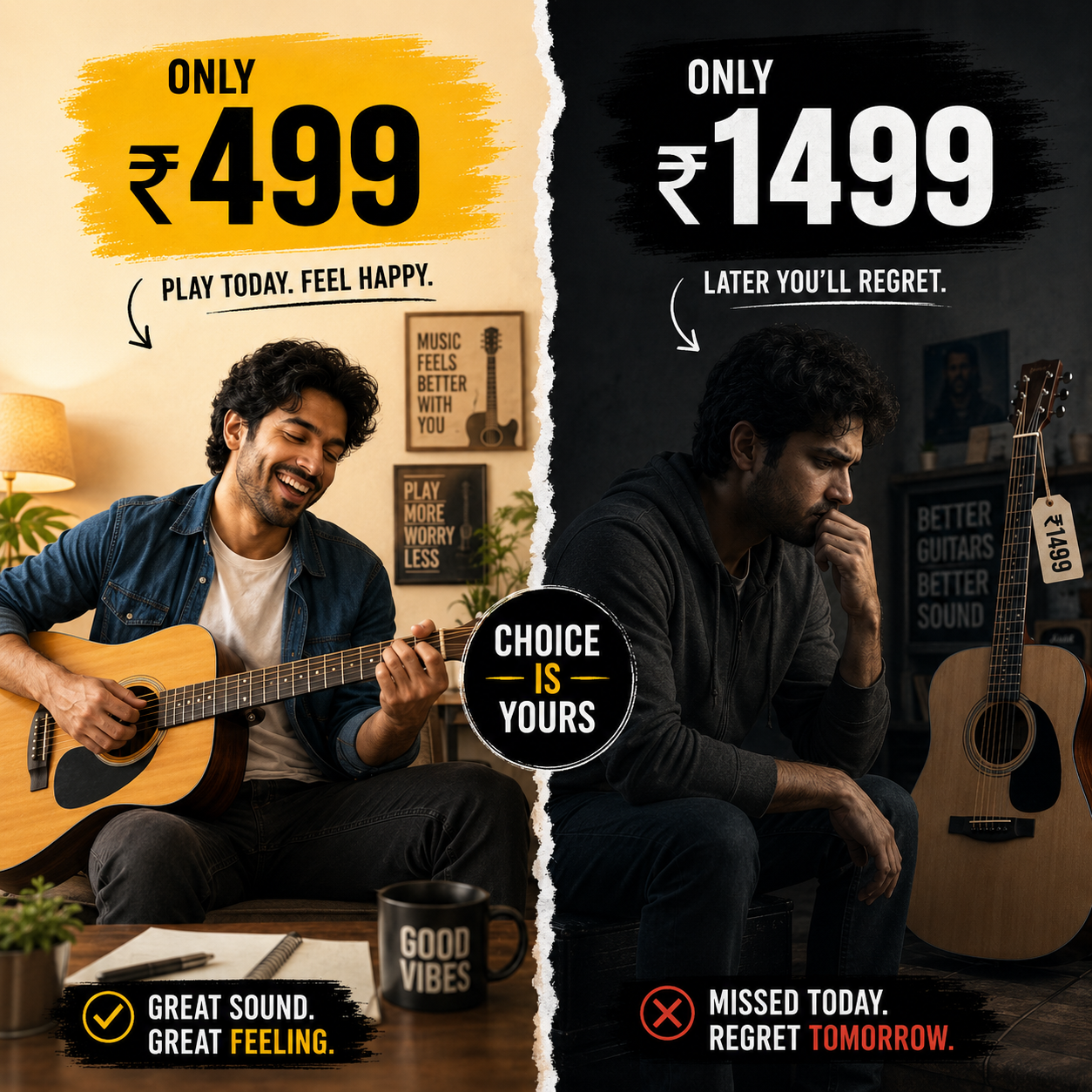 Triplet Guitar Lessons Facebook ad: Grab Today at ₹499 only/- Hurry up