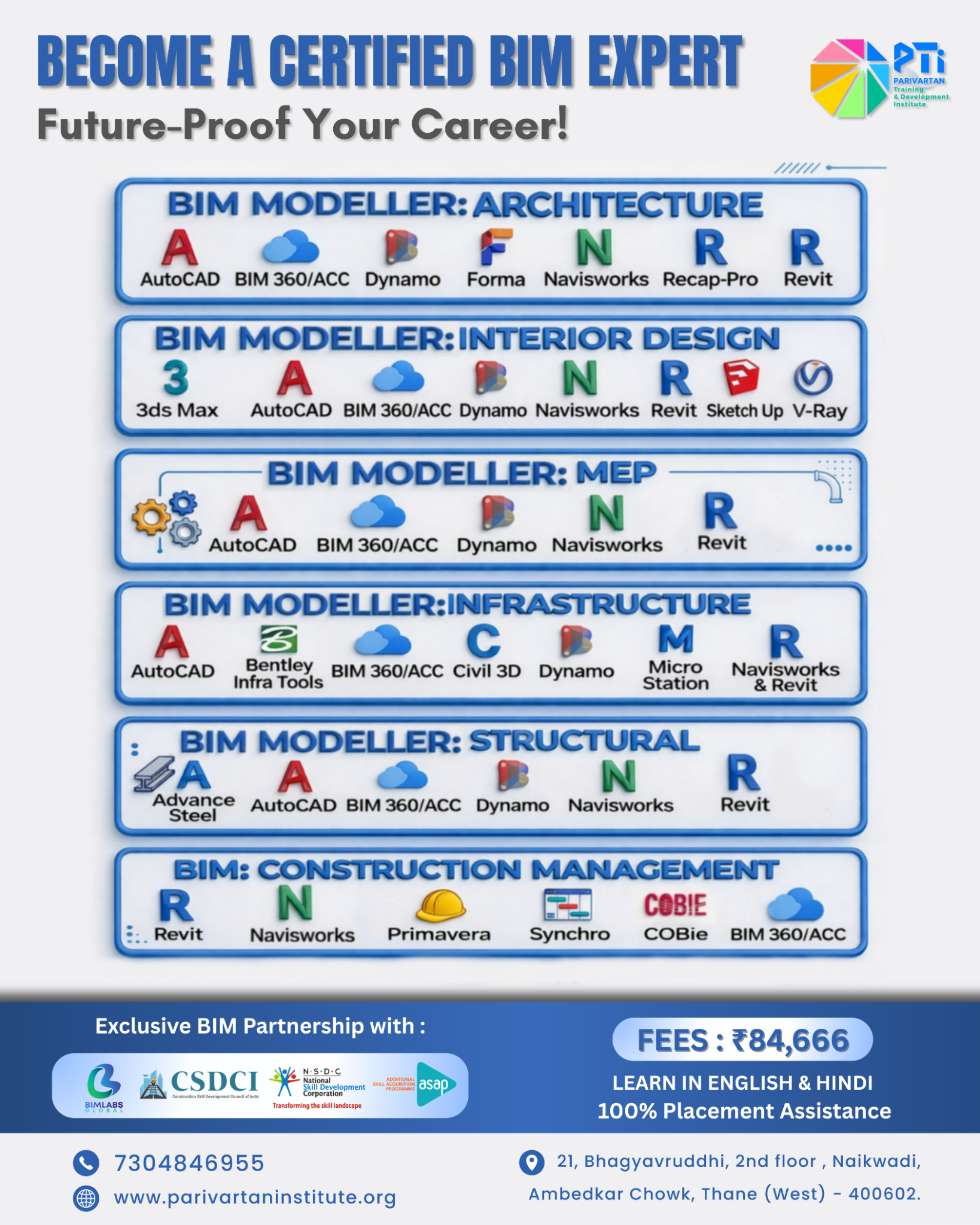 Parivartan Training and Development Institute Facebook ad: BIM Hiring is peaking! Get Trained. Get Certified!
