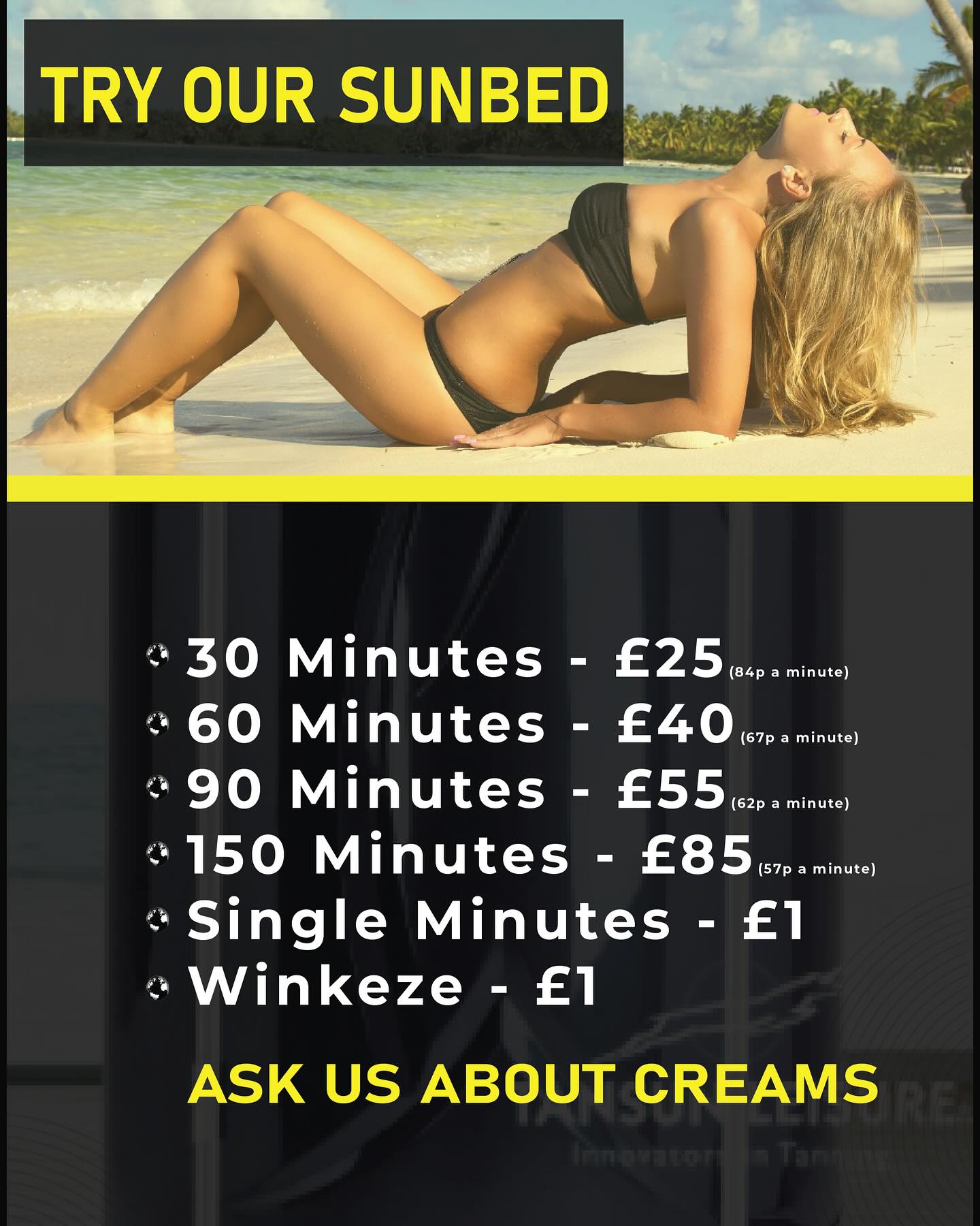 Royals Gym Facebook ad: Try our sunbed, with new packages available.