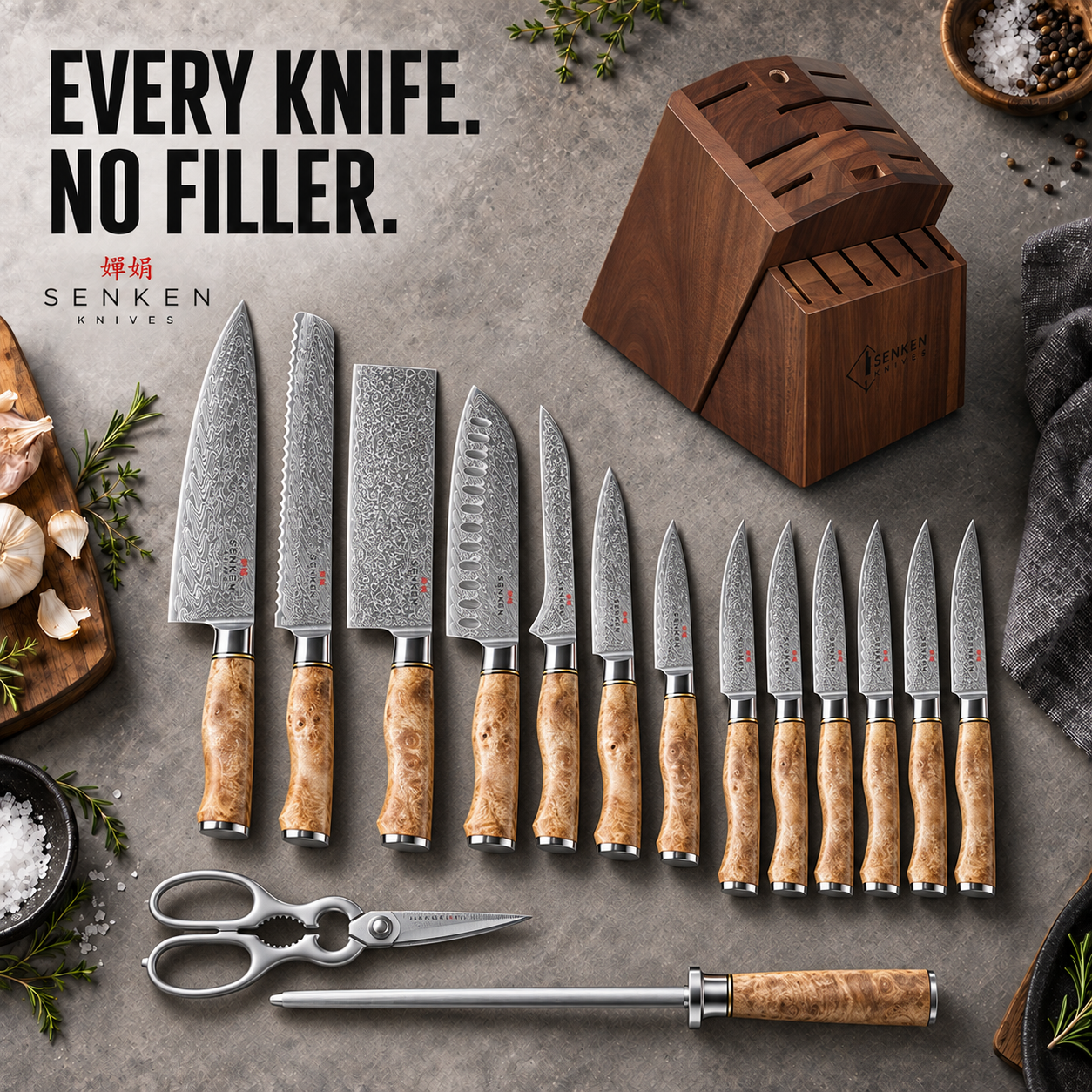 Senken Knives Facebook ad: Dynasty 16-Piece Knife Block Set