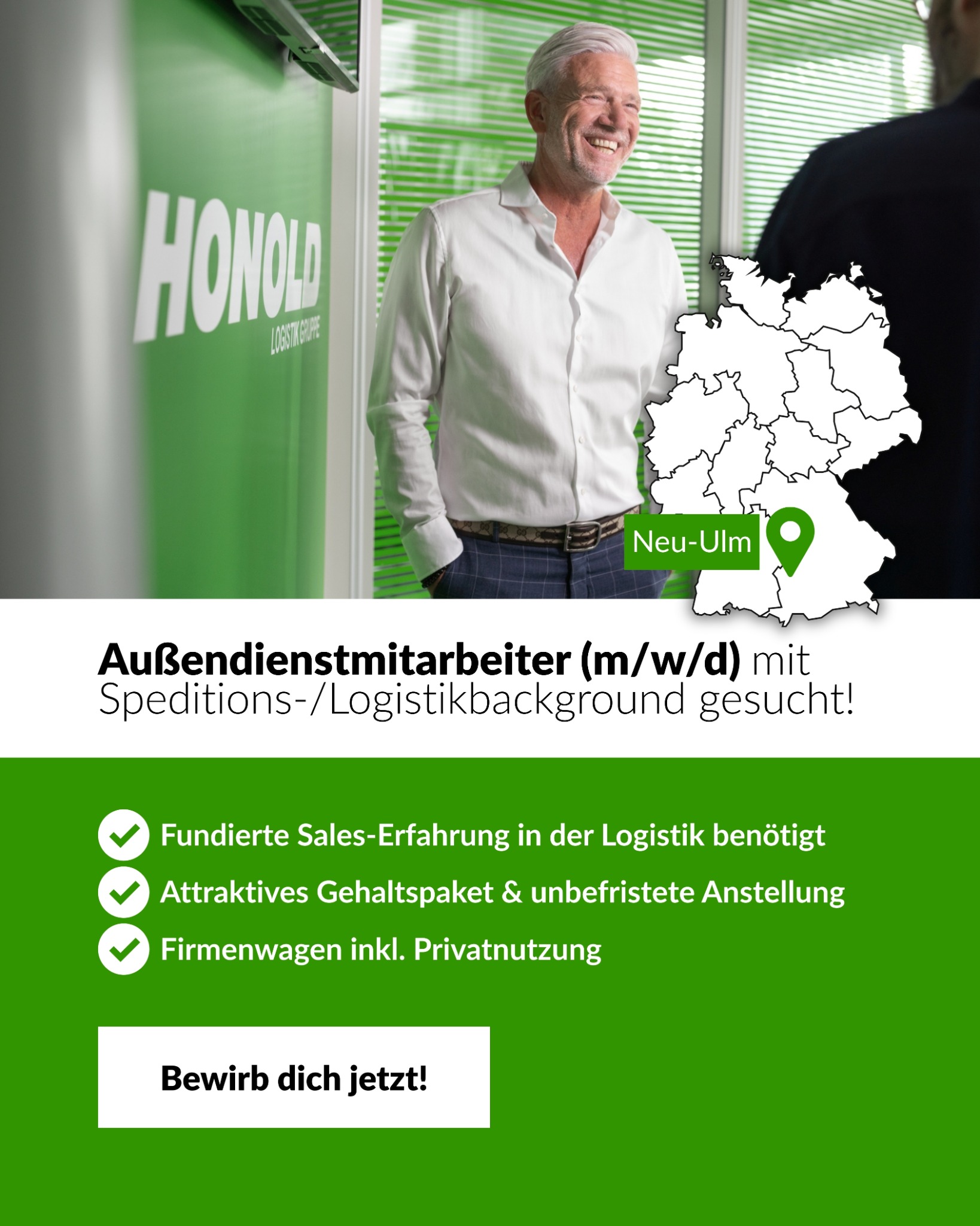 Honold Facebook ad: Sales-Jäger gesucht: Firmenwagen & ungedeckelte Tantiemen!