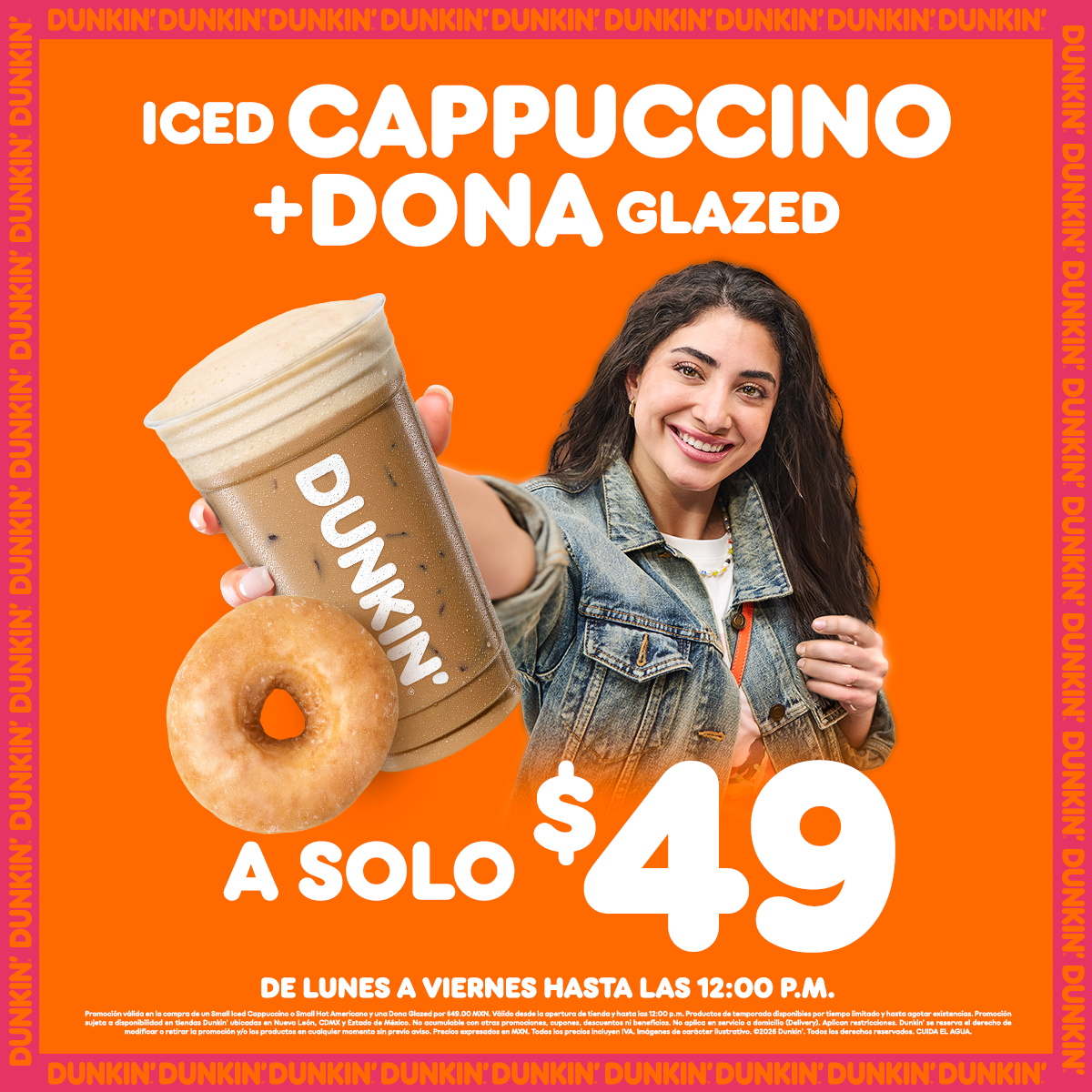 Dunkin' México Facebook ad: Iced Cappuccino + Dona Glazed por sólo $49