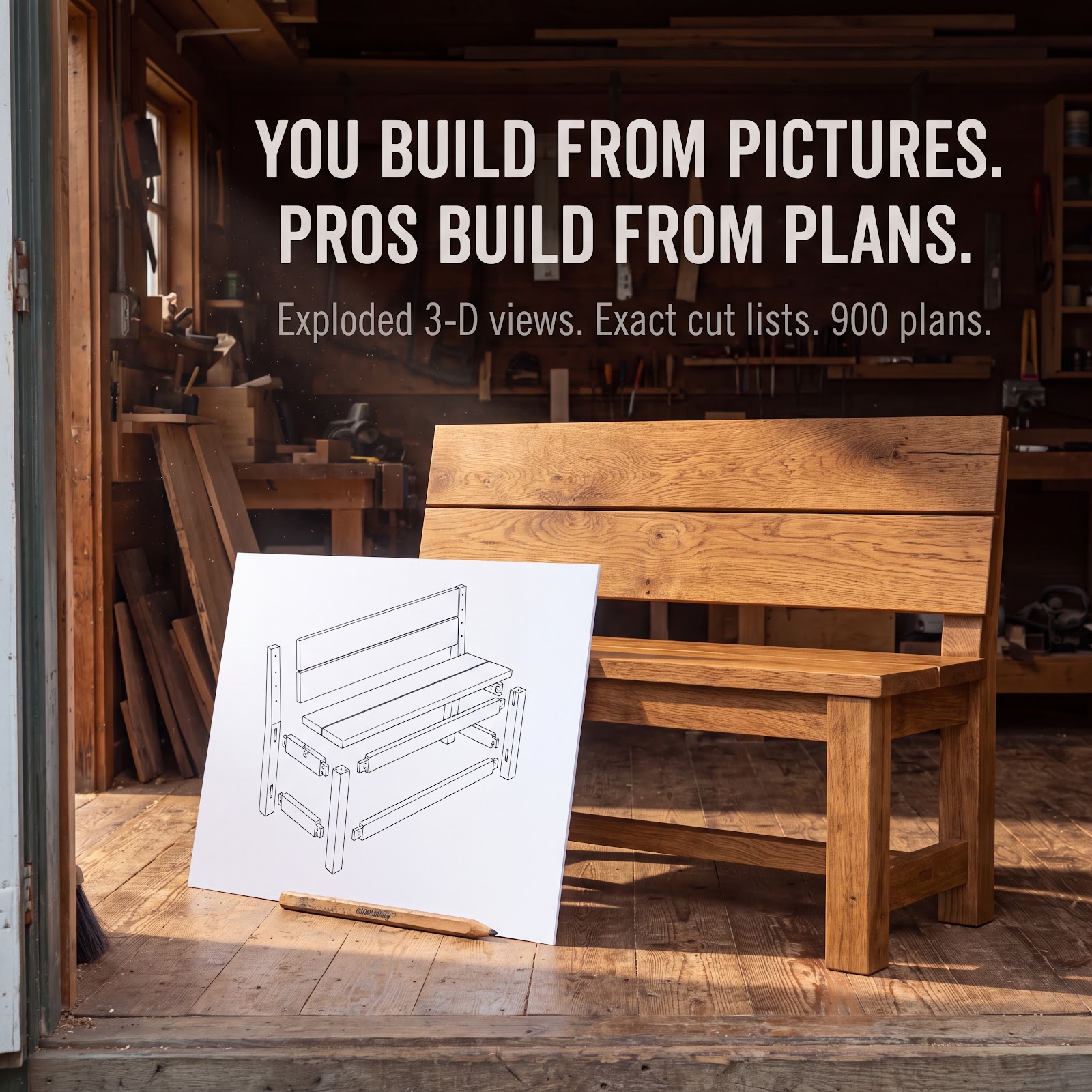 Nexora Facebook ad: +900 Woodworking Furniture Plans