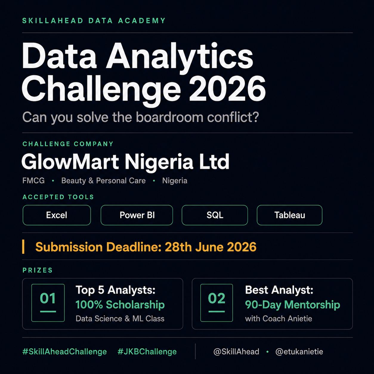 Anietie Etuk Facebook ad: Get SkillAhead Data Analytics Challenge July 2026 by…