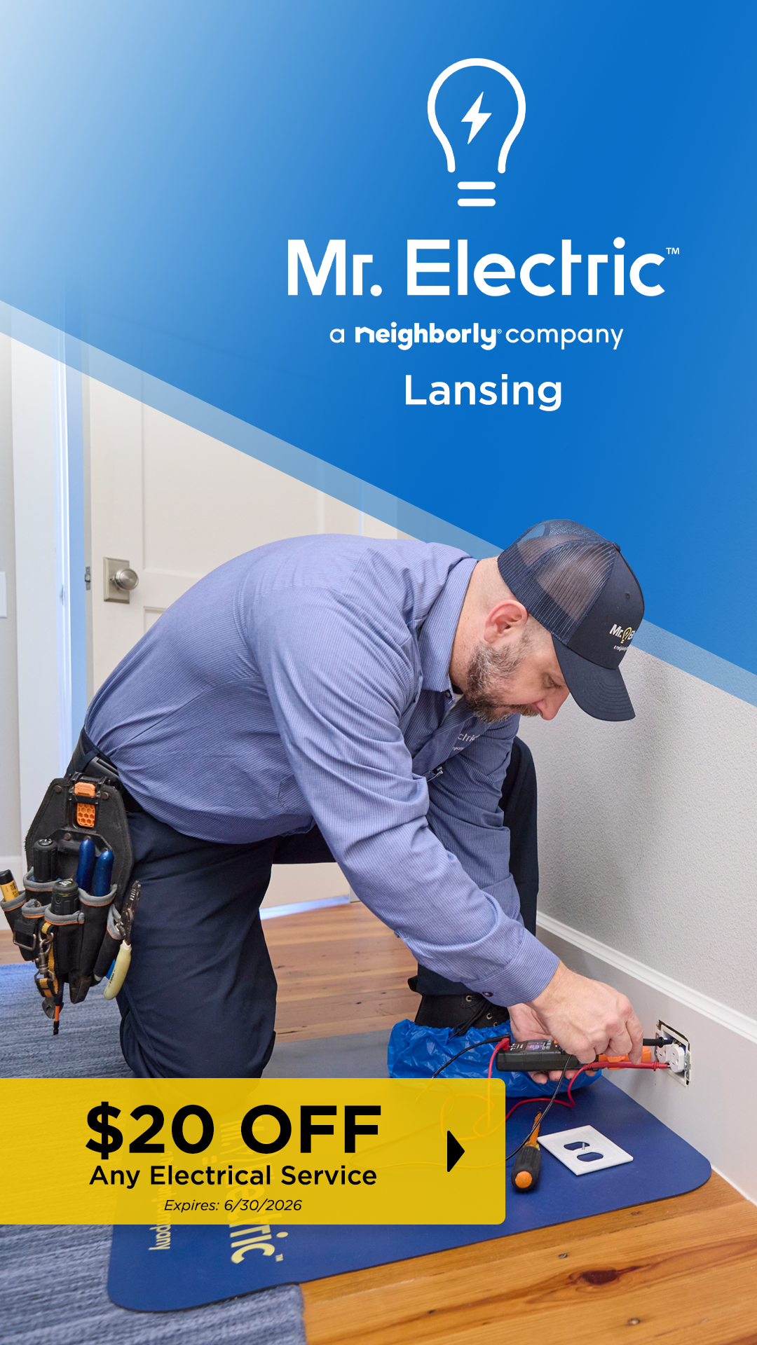 Mr. Electric of Lansing Facebook ad from Apr 1, 2026