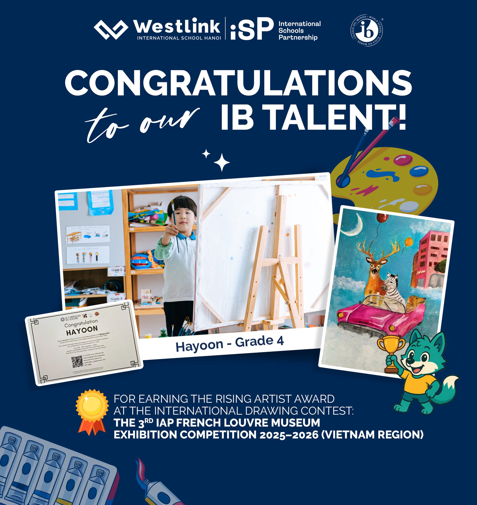 Westlink International School Hanoi Facebook ad: Congratulations to Hayoon (Grade 4) on his outstanding…