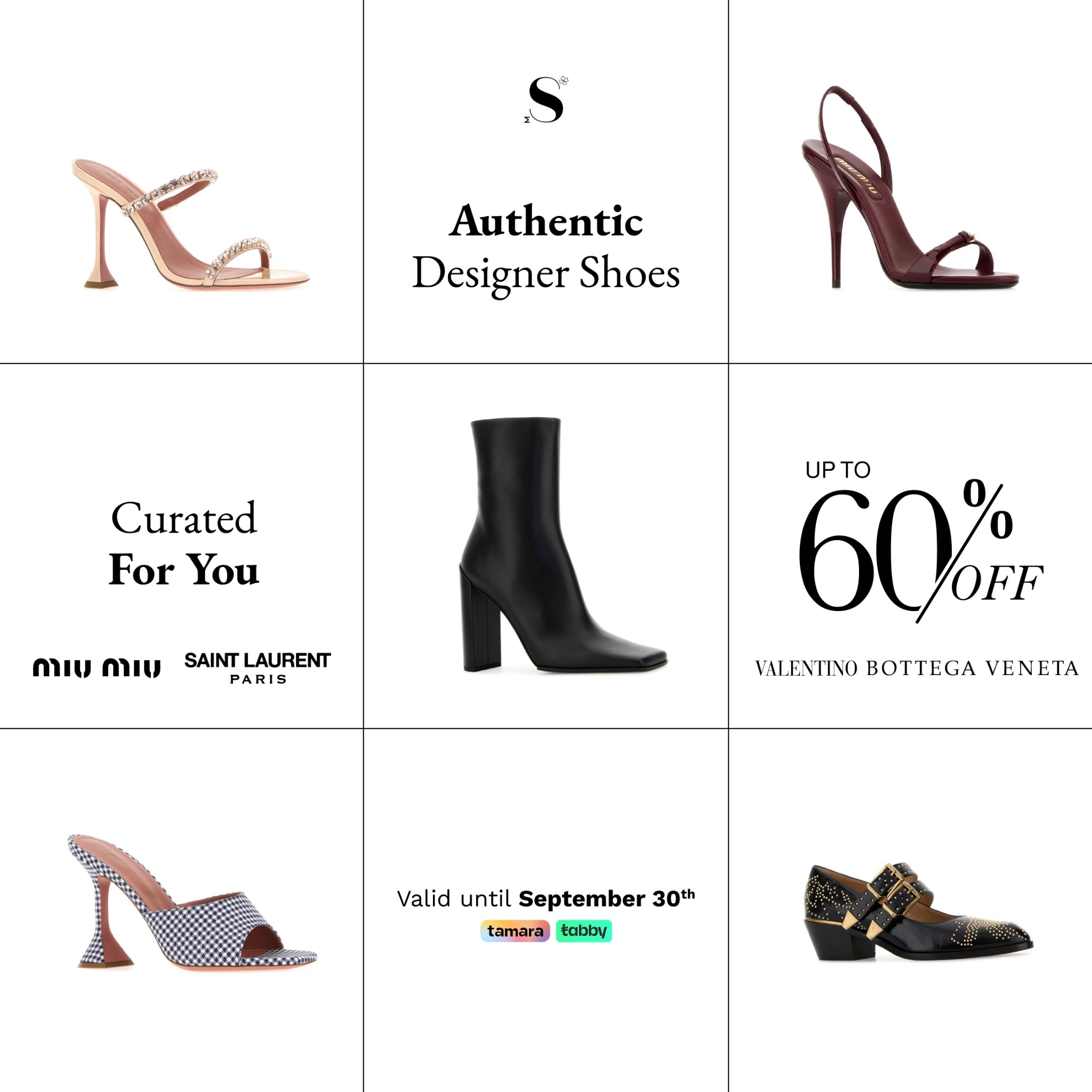 Maison Safqa Facebook ad: Your favorite designer shoes, up to 60% off.