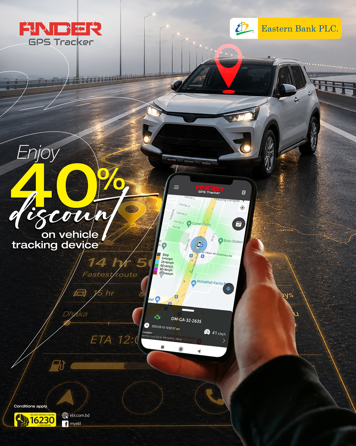 Eastern Bank PLC. Facebook ad: Enjoy 40% discount on vehicle tracking devices at…