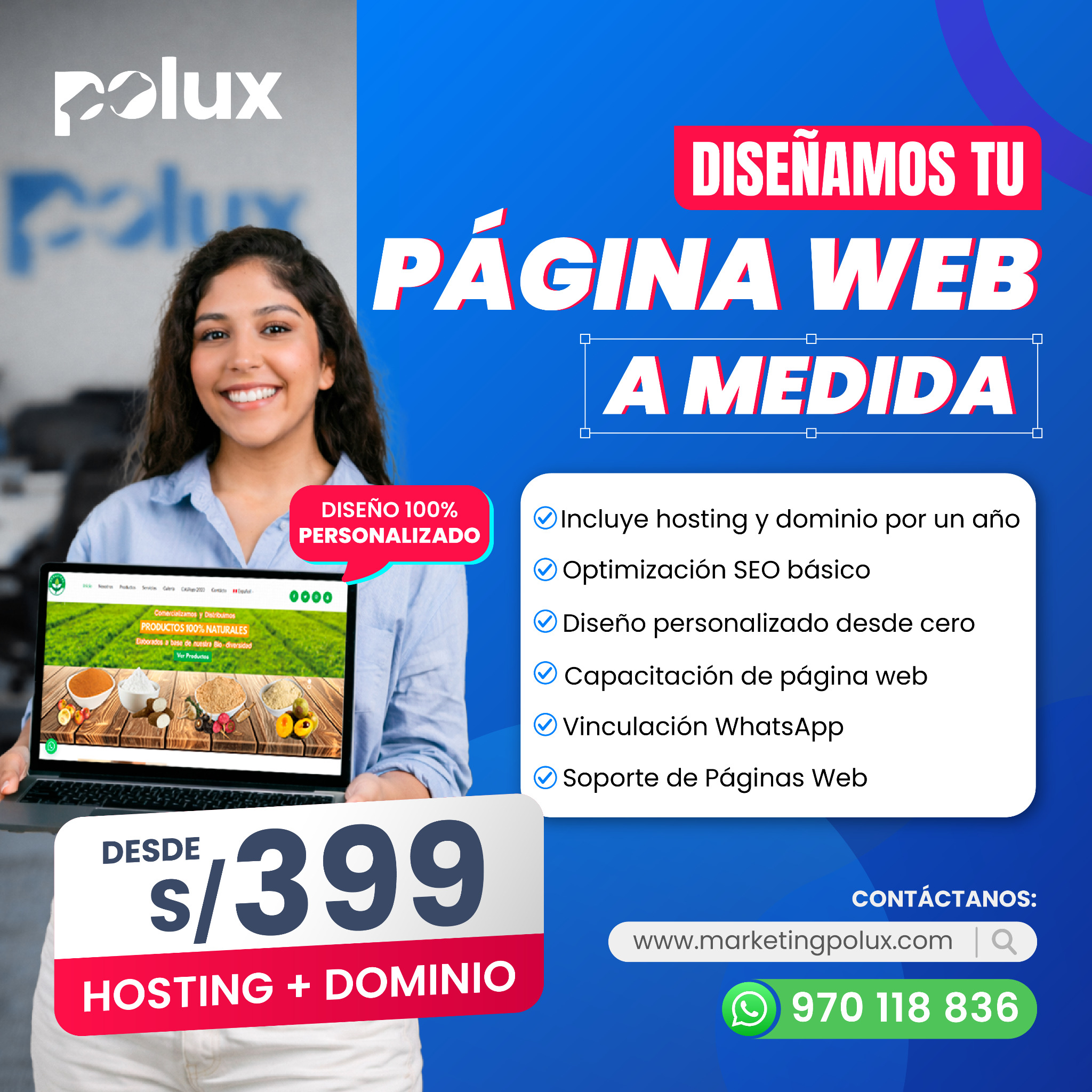 Polux - Diseño Web y Marketing Facebook ad: Página Web desde S/399.90