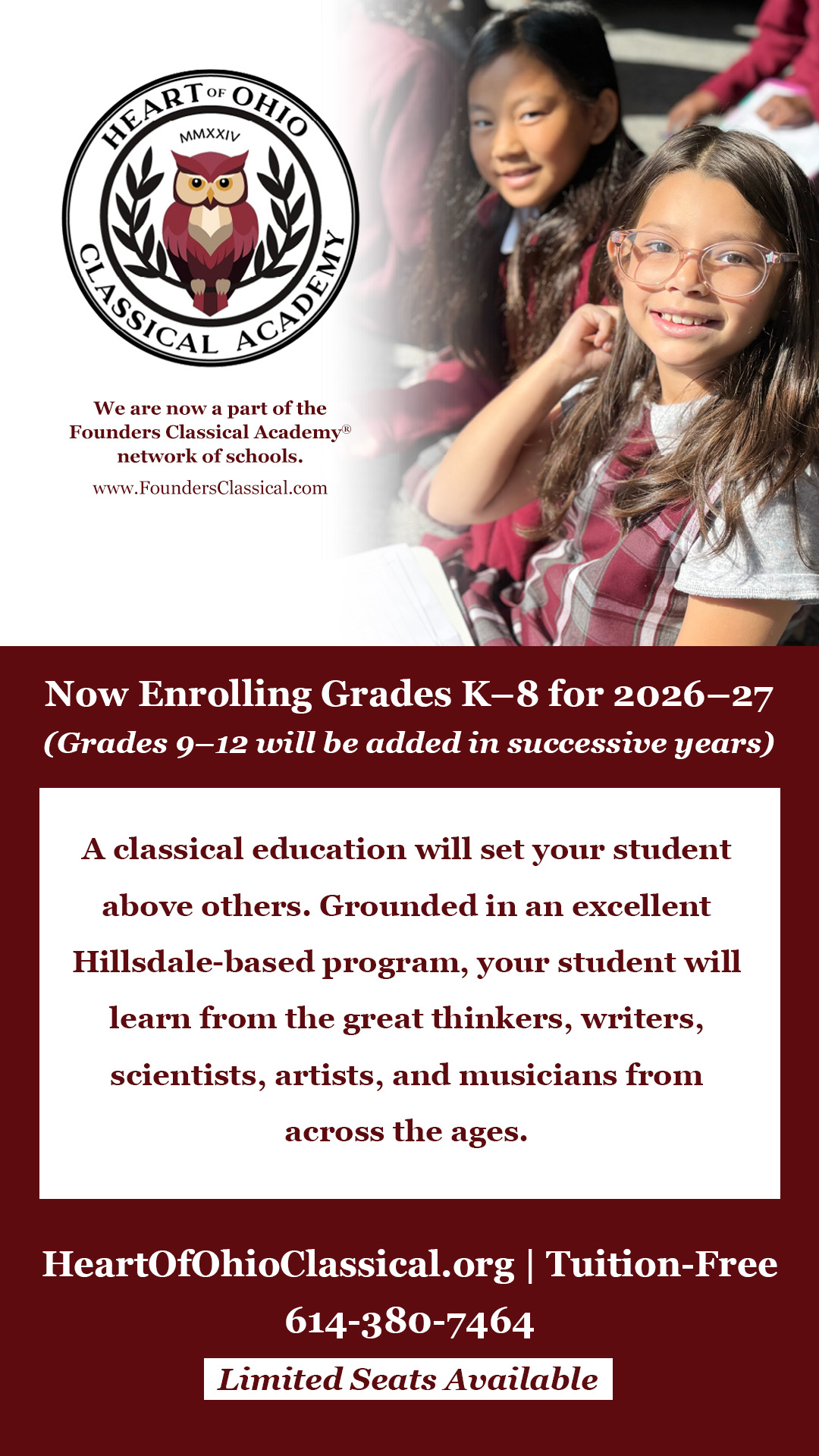 Heart of Ohio Classical Academy Facebook ad from May 1, 2026