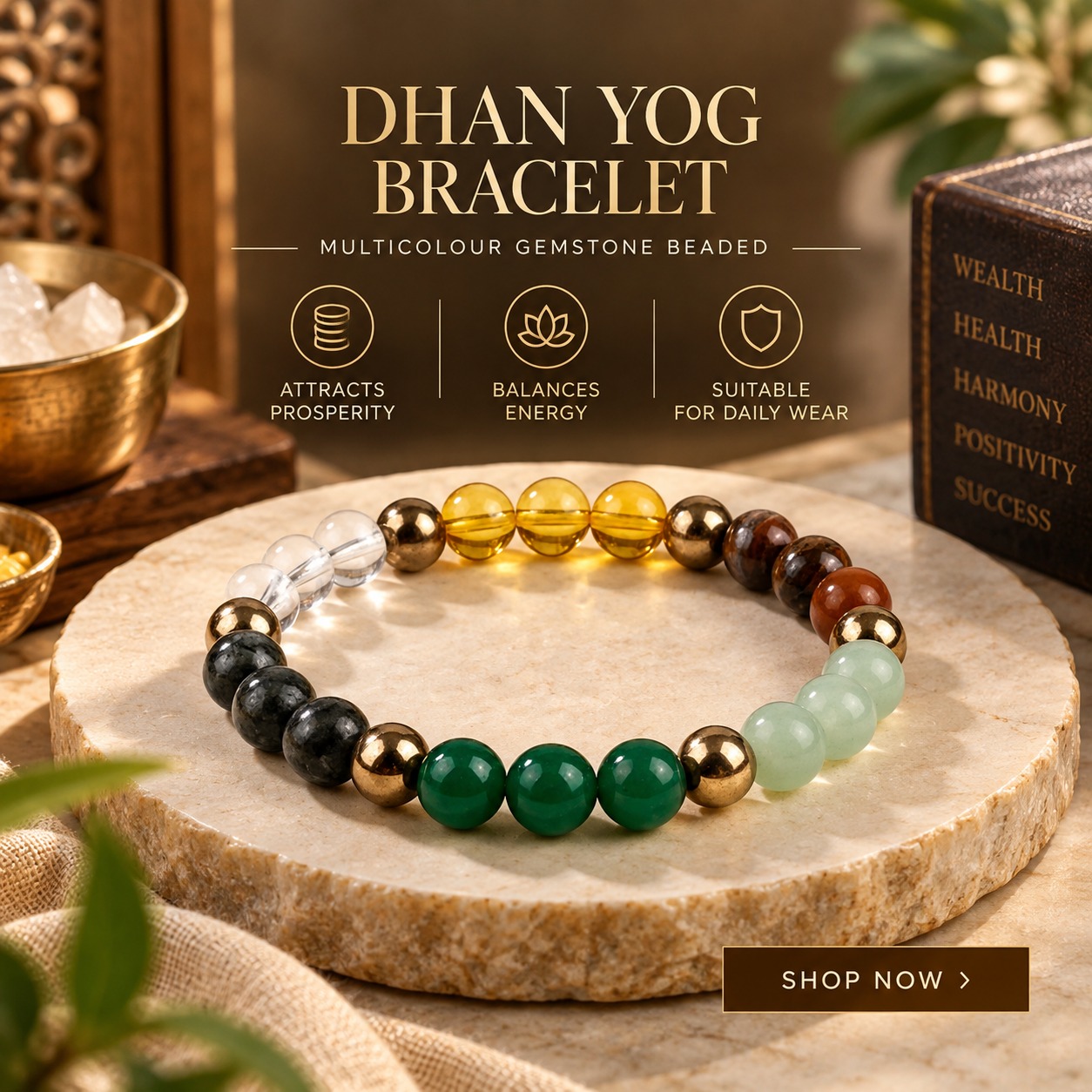 CrystalCollective Facebook ad: Buy Multicolour Gemstone Dhan Yog Bracelet for Unisex