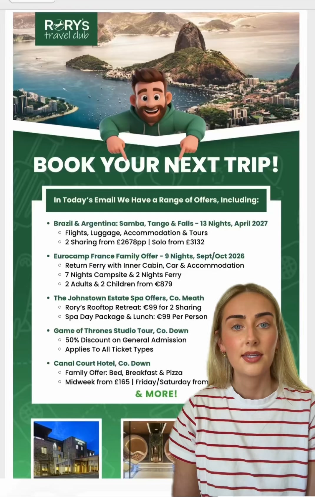 Rory’s Travel Club Facebook ad: Take a Look Inside Our Email