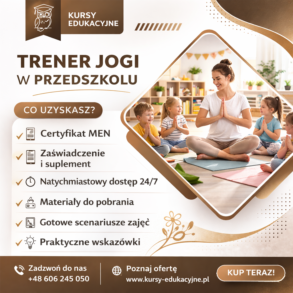 Kursy Edukacyjne - Szkolenia online dla Nauczycieli, Rodziców, Pedagogów Facebook ad: Zostań trenerem jogi dla najmłodszych!