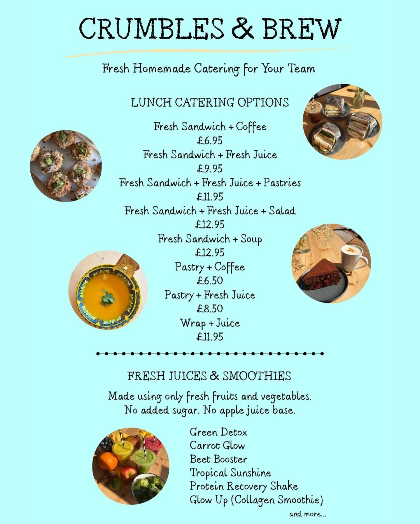 Crumbles&Brew Facebook ad: Fresh, homemade lunches for your team