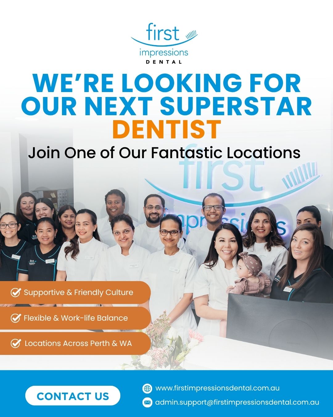 First Impressions Dental Facebook ad: Dentists in WA! We are Hiring!