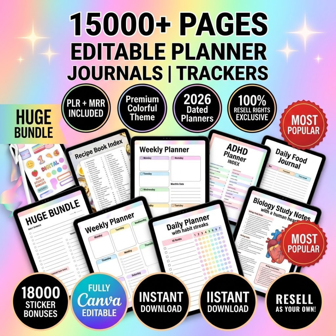 PixWeb Store Facebook ad: 15,000+ PLR Planners Bundle (Resell & Keep 100% Profit)
