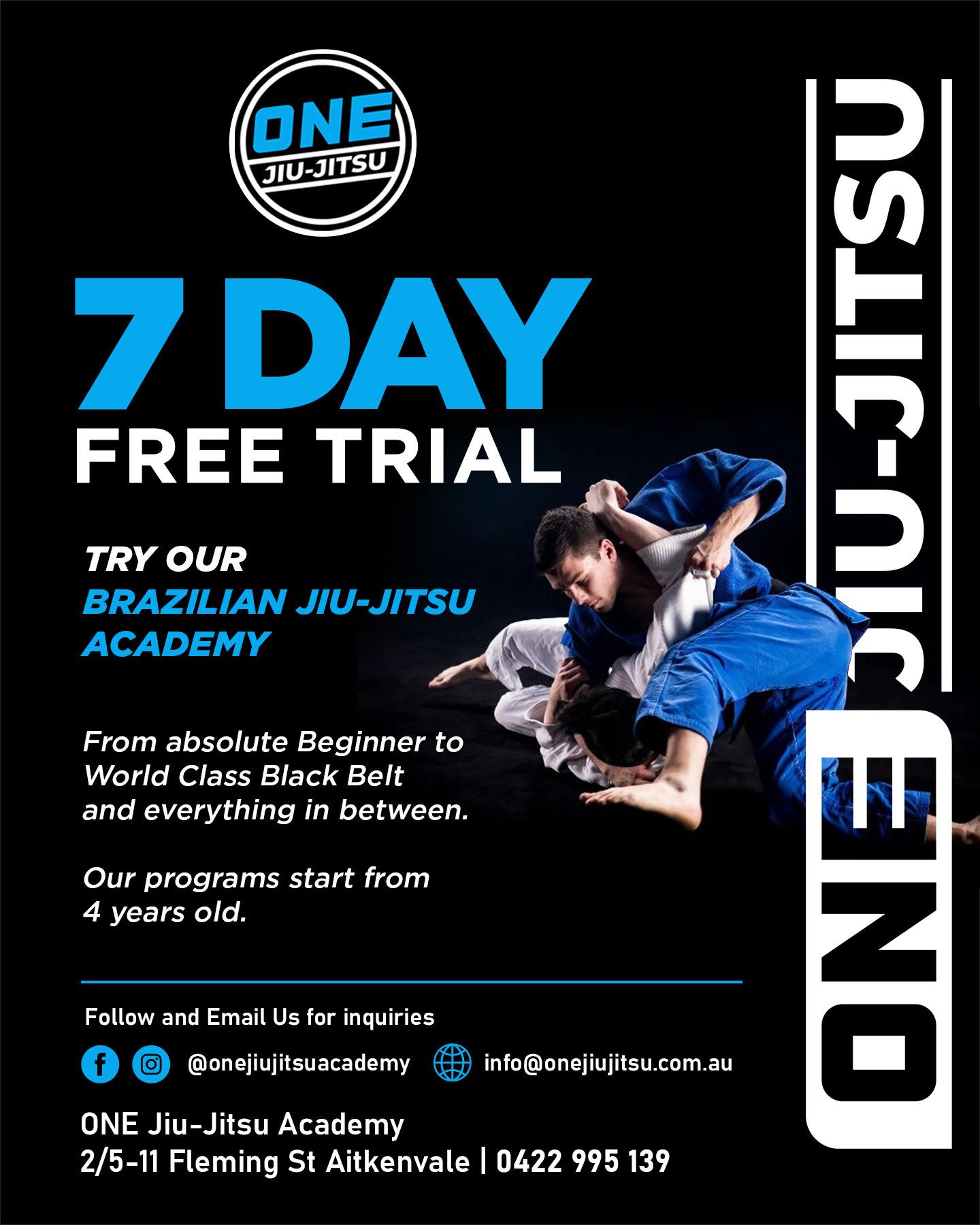 ONE Jiu-Jitsu Academy Facebook ad: ONE Jiu-Jitsu, 7 DAYS FREE TRIAL
