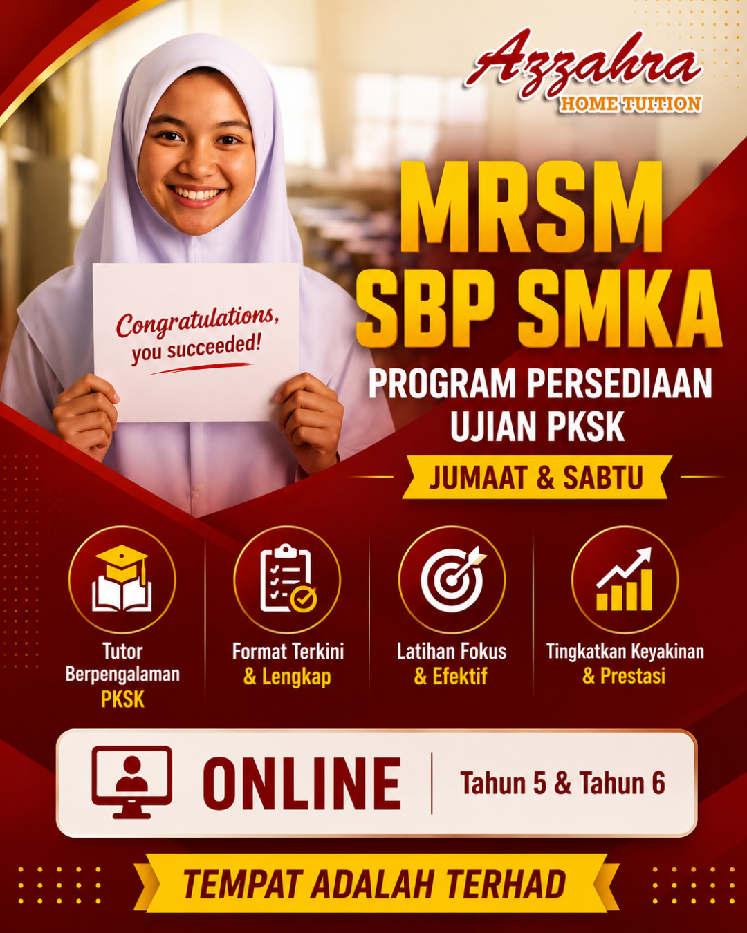 Azzahra Home Tuition HQ Facebook ad: Bukan Sekadar Pandai… Anak Perlu Teknik, Latihan Fokus &…
