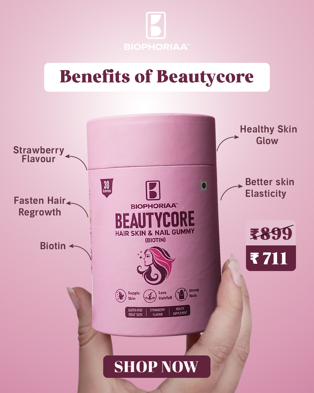 Biophoriaa Facebook ad: Glow Skin & Stronger Hair