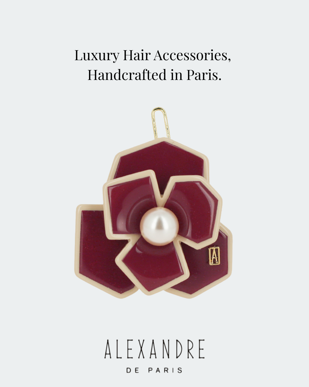 Transatlantic Jewels Facebook ad: Art deco camelia flower hair acetate side barette