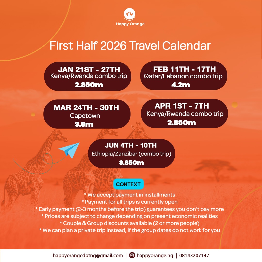 HappyOrange.NG Facebook ad: In 2026, you’re traveling and you are coming…